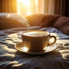 A close up of a steaming coffee mug perfect morning wake up scene, or evenings at home