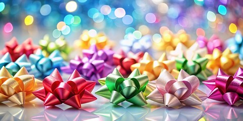 Colorful Bows, White Background, Bokeh, Festive, Gift Wrapping