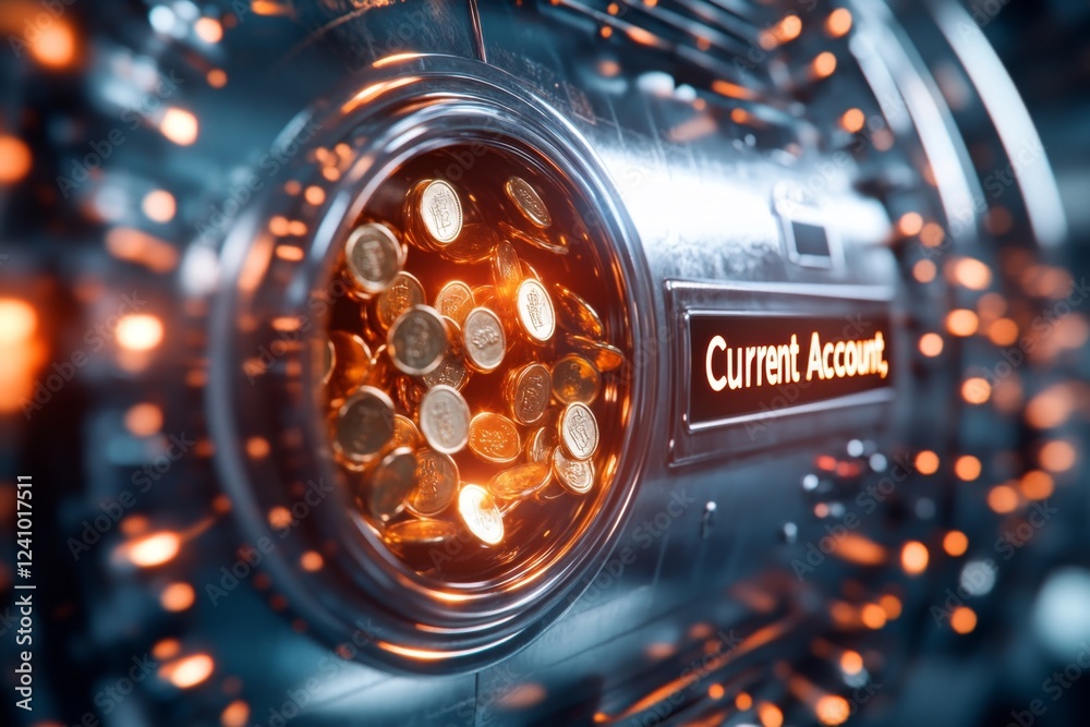 Poster a magical bank vault with floating golden coins labeled 