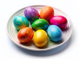Colorful Easter Eggs on White Plate - Festive Spring Holiday Decoration