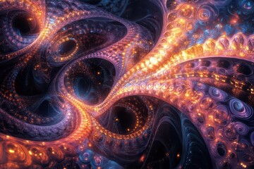 Obraz premium abstract cyber space background filled with intricate digital patterns and glowing elements, creating a sense of depth and futuristic ambiance