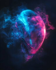 A vibrant, colorful cloud of smoke against a black background.