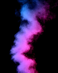 A vibrant cloud of neon pink and blue smoke against a black background