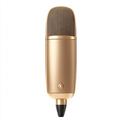 Gold condenser microphone, studio recording, white background, podcasting