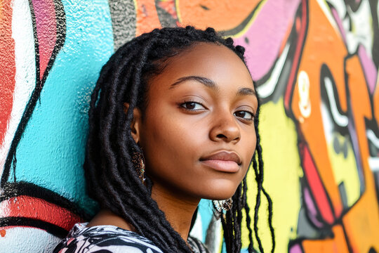 Vibrant street art mural of a black woman showcasing cultural pride in an urban atmosphere