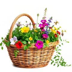 Rustic Charm: Woven Wicker Basket with Flourishing Flora