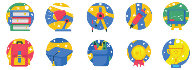 Colorful Educational Icons Collection Pack Elements With Futuristic Art Style