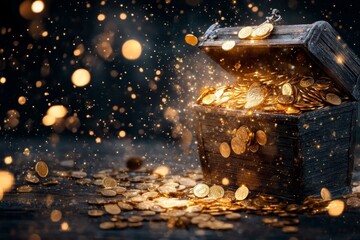 A mythical banker counting magical golden coins, investing them safely into an enchanted vault for long-term growth
