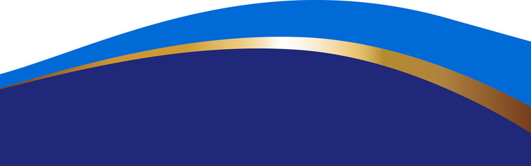 Border shape for banner design. Blue header section with golden line. Abstract bottom for web page. Curved divider template. Wavy horizontal separator