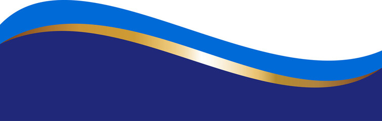 Border shape for banner design. Blue header section with golden line. Abstract bottom for web page. Curved divider template. Wavy horizontal separator