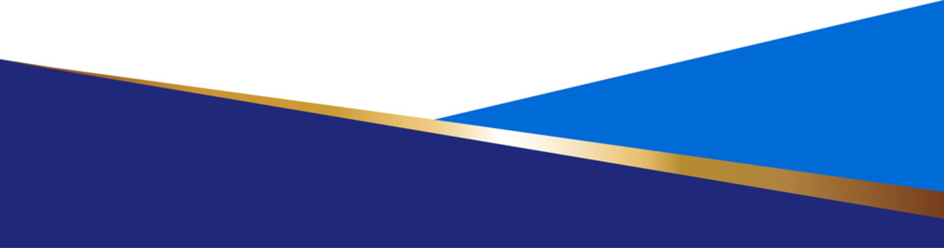 Border shape for banner design. Blue header section with golden line. Abstract bottom for web page. Curved divider template. Wavy horizontal separator