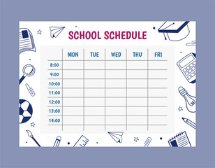 School weekly schedule vector design template