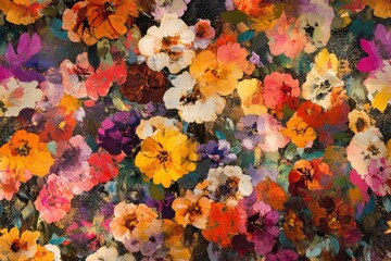 Vibrant floral painting in rich hues.