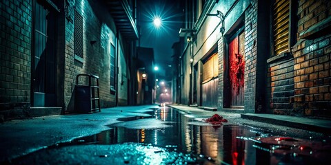 Fototapeta premium Dark City Alleyway - Low Light Crime Scene Investigation Photography
