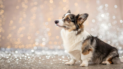 A playful border collie puppy explores the snowy winter landscape with its watchful parent
