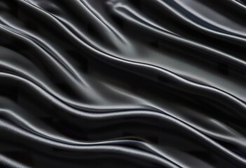 Obraz premium black silk satin background. Soft wavy folds on the fabric.