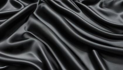 Fototapeta premium black silk satin background. Soft wavy folds on the fabric.