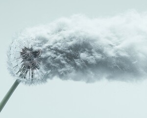 Dandelion seeds blowing, light background, nature, design