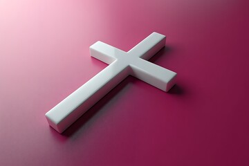 Obraz premium White cross rests on a pink surface background