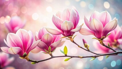 Obraz premium Delicate Pink Magnolia Blossom Macro, Watercolor Style, Isolated on White