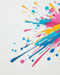 Abstract pink and blue paint splatter on white canvas, vibrant and artistic