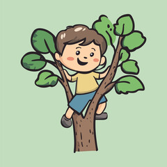Playful Cartoon Kid Joyfully Climbing a Tree vector illustration 