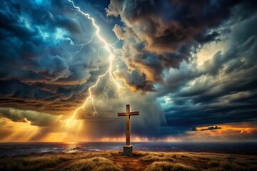 Obraz premium Crucifixion Scene: Dramatic Conceptual Photography of Suffering and Redemption