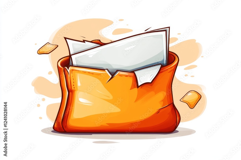 Poster A simple vector icon of a torn and empty wallet, drawn in neutral tones with sharp, minimalist contrast