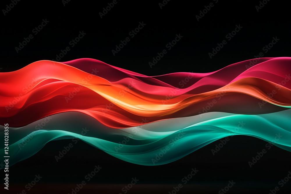 Poster a mesmerizing abstract design featuring vibrant swirls of red, orange, and green on a dark backgroun