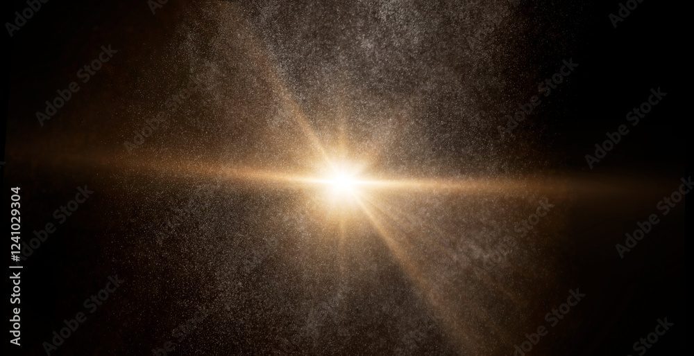 Fototapete golden light rays shining through cosmic dust and particles, creating a beautiful and ethereal effec