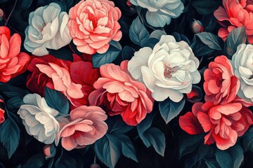 Vibrant Red and White Roses