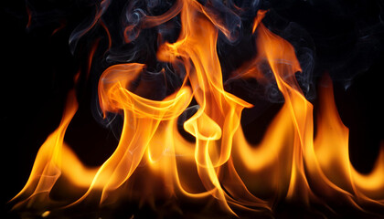 burning flame motif on macro black background