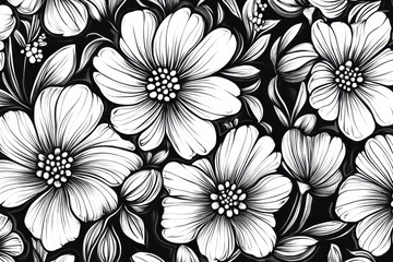 Black and white floral pattern. Bold graphic design.