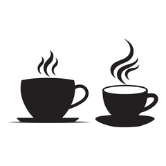 A stylish coffee vector icon featuring a steaming cup, perfect for cafes, menus, branding, digital designs, and coffee-related businesses.