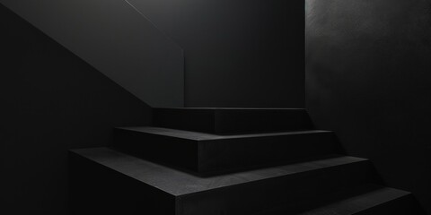 An abstract minimalist composition with a stark black backdrop, Geometric shapes subtly integrated, Contemporary minimalist style