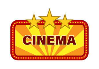 Cartel amarillo y naranja con estrellas de cine y luces