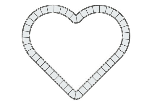 Coraz&oacute;n de trazo en pel&iacute;cula de cine en fondo blanco