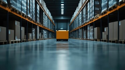 Futuristic high tech warehouse with robotic arms efficiently organizing shelves representing the advanced automation and optimization of modern inventory management and logistics processes