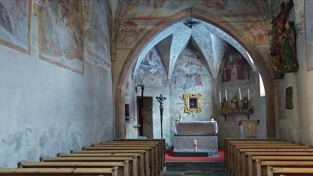 The interior of little chapel of Santo Spirito in Casere, Valle Aurina, Alto Adige, Italy