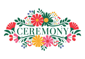 A vibrant and colorful vector illustration of a ceremony celebration floral arrangement. The arrangement features bold petals