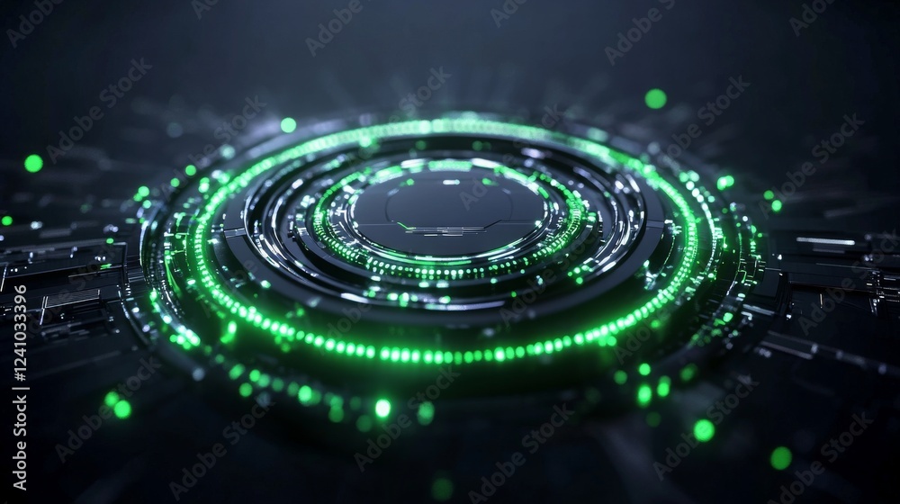 Poster advanced ai technology visualization with dynamic green lights in a 4k setting