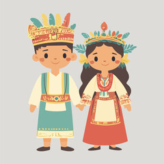 Cute Couple Characters Wearing Ethnic Dayak Clothes vector illustration 