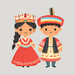 Cute Couple Characters Wearing Ethnic Dayak Clothes vector illustration 