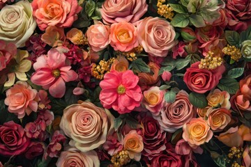 A vibrant bouquet of pink and red roses.