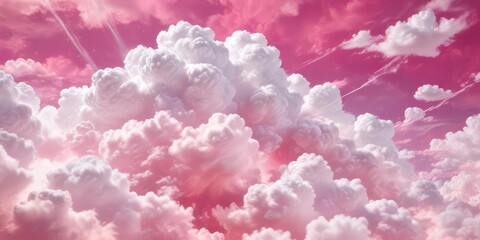 Fototapeta premium Whimsical abstract pink background with puffy white clouds and a touch of magic , abstract, enchanting, pink