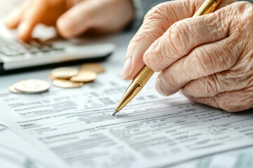 A tax advisor highlighting different deductions on a client current account statement during a financial planning session