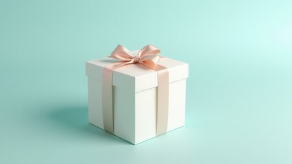 Obraz premium Perspective Box Mockup, Aquamarine gradient with an ivory box and floral etching photorealistic.