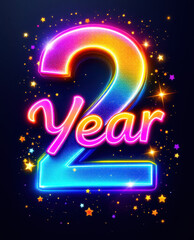 Obraz premium Vibrant 2 year anniversary neon design for celebratory cards and posters