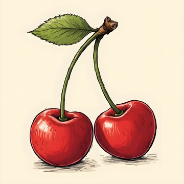 red cherries with green stems clip art preview