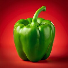 Fresh Green Bell Pepper with Glossy Texture on Vibrant Background